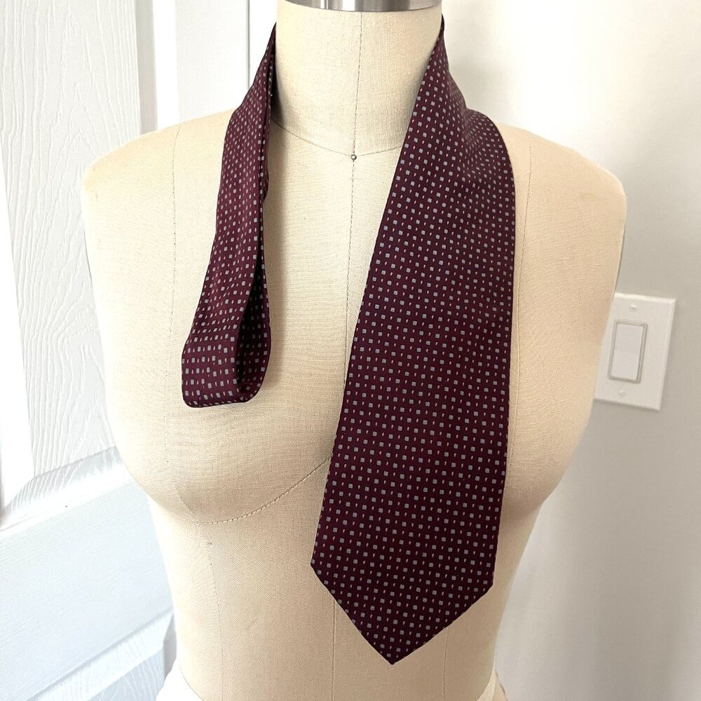 Barneys New York Silk Necktie Maroon Geometric Party Office Corporate Chic